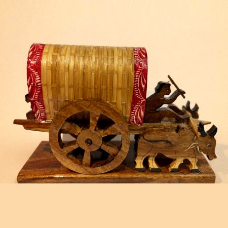 Handcrafted Wood Bullock Cart Figurine